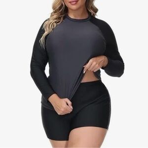 Hanna Nikole women’s UV protection color block surfing tankini swimsuit.